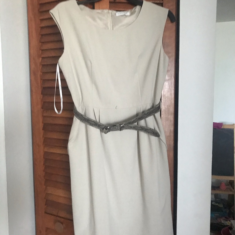 Calvin Klein cream belted dress